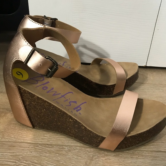 rose gold cork wedges